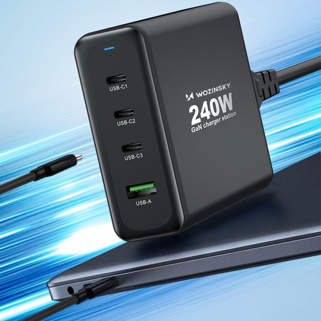 Wozinsky WGCSB 240W GaN wall charger USB-A / 3 x USB-C - black 11
