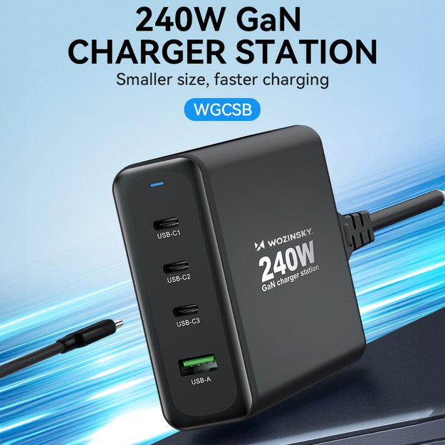 Wozinsky WGCSB 240W GaN wall charger USB-A / 3 x USB-C - black 8