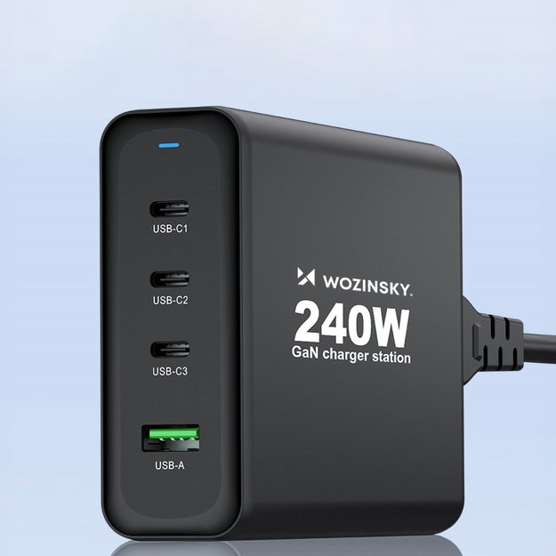 Wozinsky WGCSB 240W GaN wall charger USB-A / 3 x USB-C - black 12