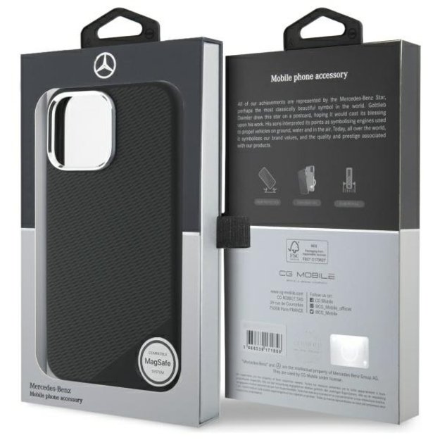 Mercedes MEHMP16L23SUGDK iPhone 16 Pro 6.3&quot  black/black hardcase Silicone Tonal Logo Wood Pattern MagSafe 1