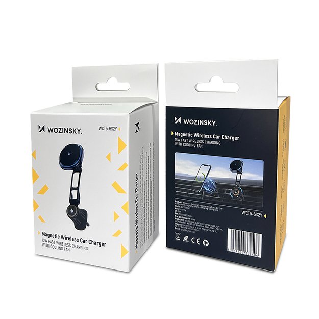 Wozinsky WCT5-6S2Y Car Holder with Qi/MagSafe 15W Inductive Charger for Air Vent - Black 3
