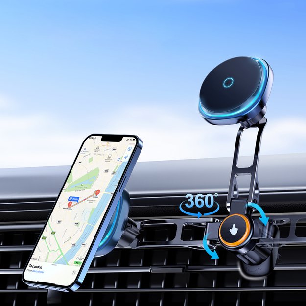 Wozinsky WCT5-6S2Y Car Holder with Qi/MagSafe 15W Inductive Charger for Air Vent - Black 4