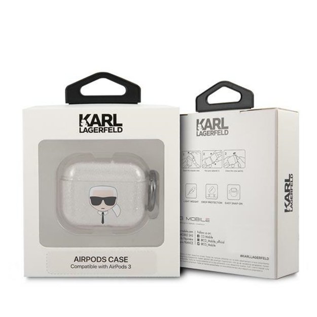 Karl Lagerfeld KLA3UKHGS AirPods 3 cover srebrny/silver Glitter Karl`s Head 2