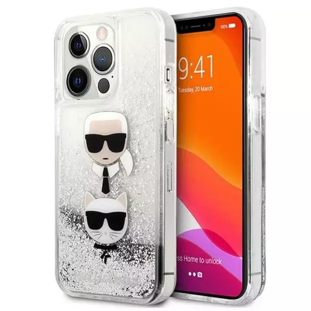 Karl Lagerfeld KLHCP13LKICGLS iPhone 13 Pro / 13 6,1  srebrny/silver hardcase Liquid Glitter Karl&Choupette Head