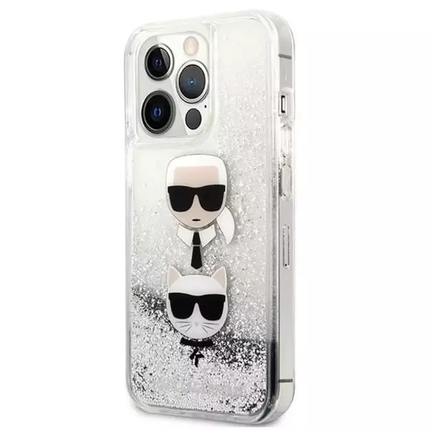 Karl Lagerfeld KLHCP13LKICGLS iPhone 13 Pro / 13 6,1  srebrny/silver hardcase Liquid Glitter Karl&Choupette Head 3