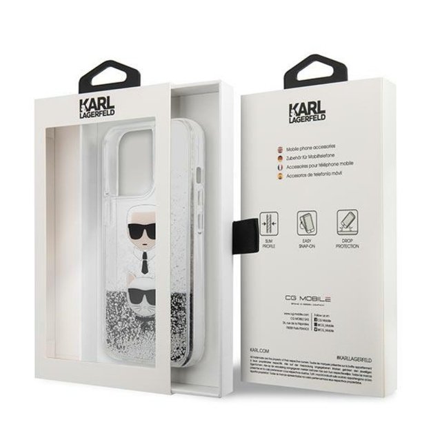 Karl Lagerfeld KLHCP13LKICGLS iPhone 13 Pro / 13 6,1  srebrny/silver hardcase Liquid Glitter Karl&Choupette Head 2