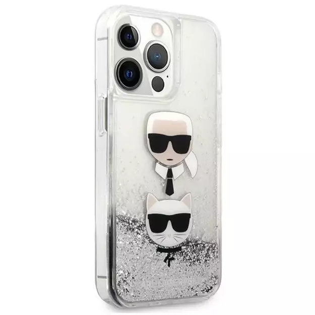 Karl Lagerfeld KLHCP13LKICGLS iPhone 13 Pro / 13 6,1  srebrny/silver hardcase Liquid Glitter Karl&Choupette Head 5