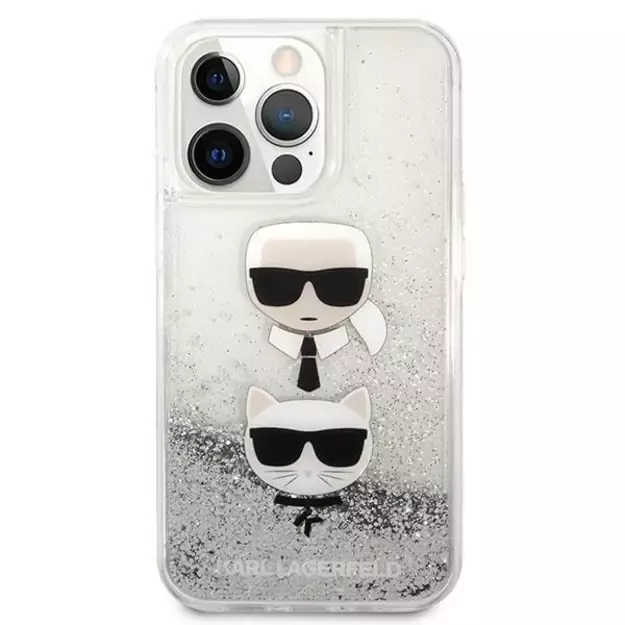 Karl Lagerfeld KLHCP13LKICGLS iPhone 13 Pro / 13 6,1  srebrny/silver hardcase Liquid Glitter Karl&Choupette Head 4