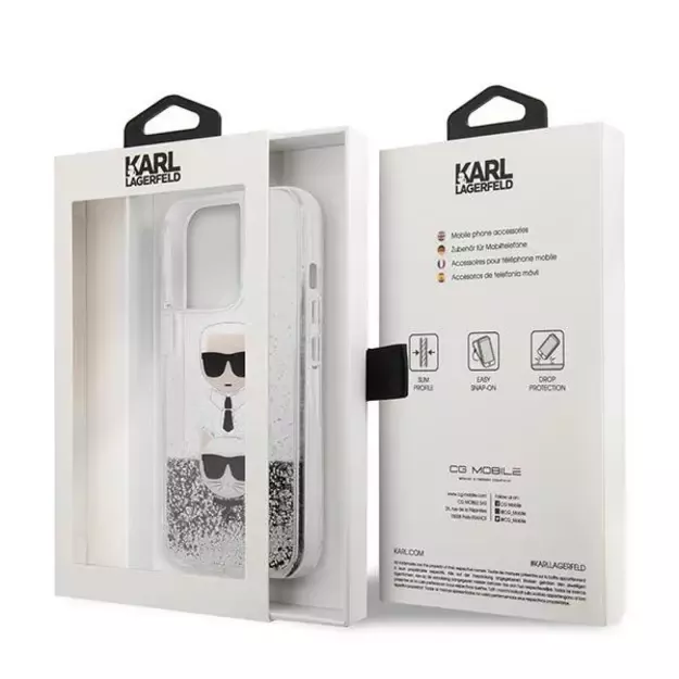 Karl Lagerfeld KLHCP13LKICGLS iPhone 13 Pro / 13 6,1  srebrny/silver hardcase Liquid Glitter Karl&Choupette Head 9