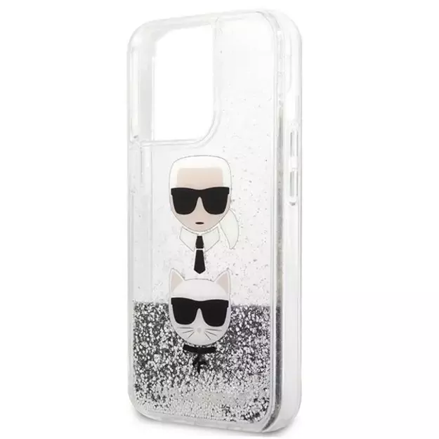 Karl Lagerfeld KLHCP13LKICGLS iPhone 13 Pro / 13 6,1  srebrny/silver hardcase Liquid Glitter Karl&Choupette Head 7