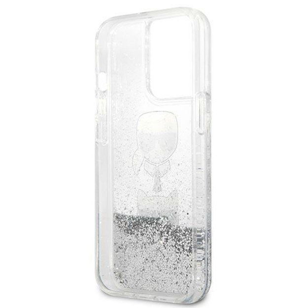 Karl Lagerfeld KLHCP13LKICGLS iPhone 13 Pro / 13 6,1  srebrny/silver hardcase Liquid Glitter Karl&Choupette Head 1