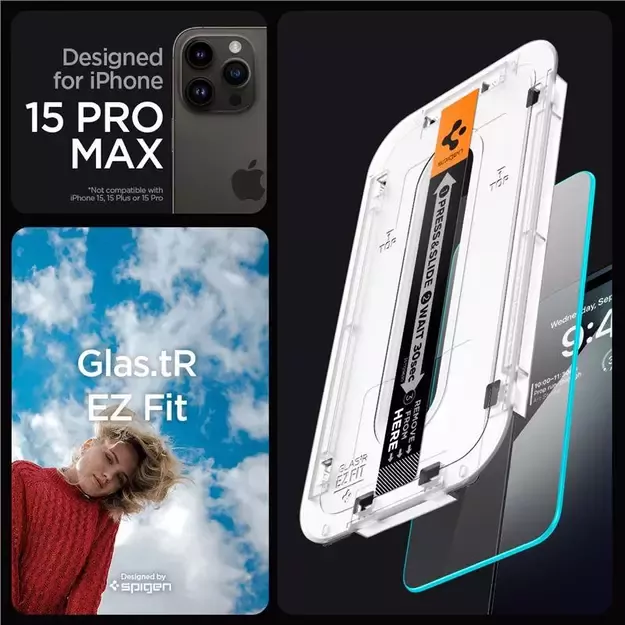 Spigen Glas.tR EZ Fit tempered glass for iPhone 15 Pro Max - 2 pcs. 12