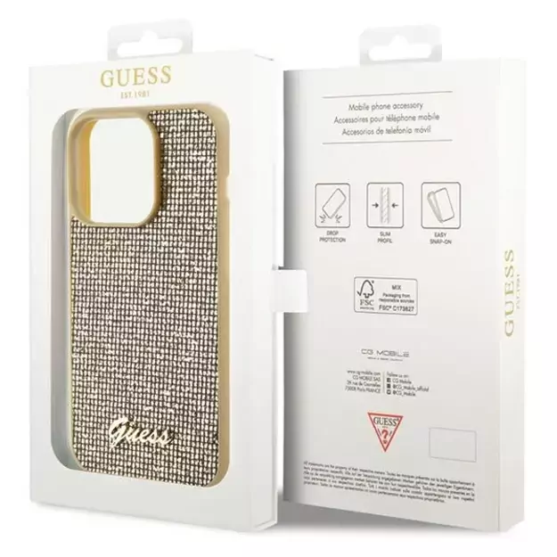 Guess Disco Metal Script case for iPhone 15 Pro - gold 7