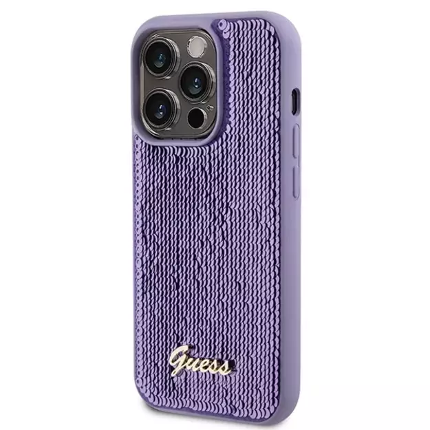 Guess Sequin Script Metal case for iPhone 15 Pro Max - purple 1