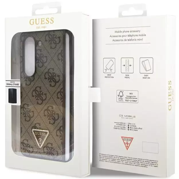 Guess Leather 4G Triangle Strass case for Samsung Galaxy Z Fold 5 - brown 6