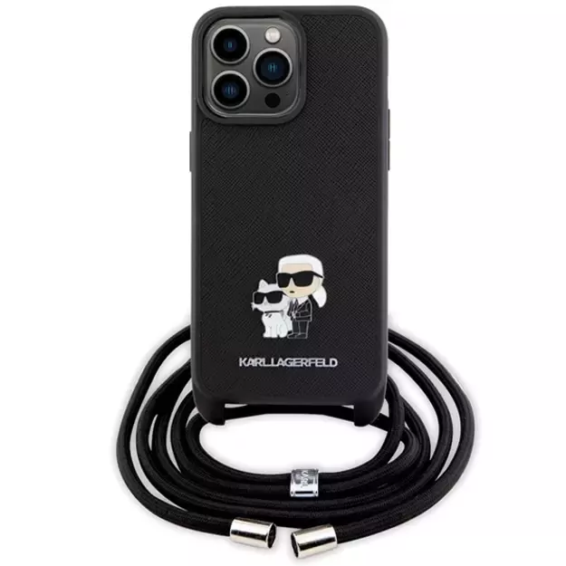 Karl Lagerfeld Crossbody Saffiano Metal Pin Karl &amp  Choupette Case for iPhone 15 Pro Max - Black 1
