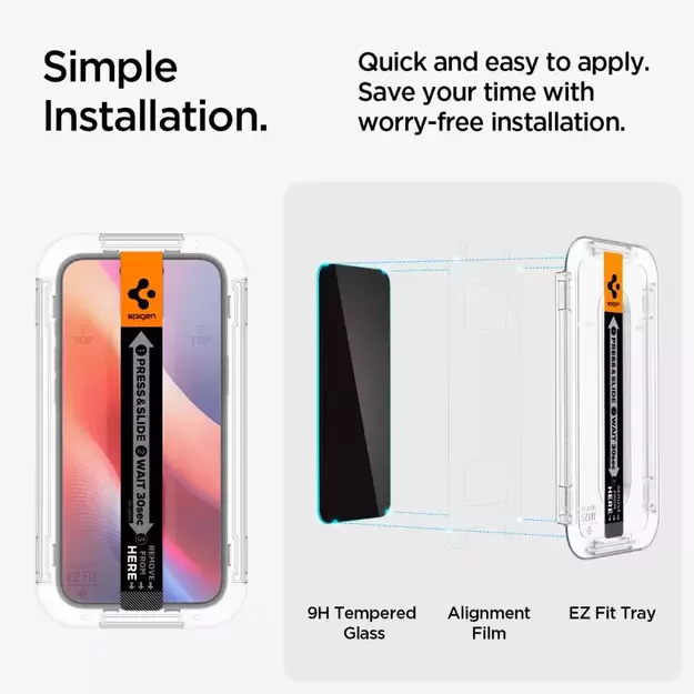 Spigen Glas.tR EzFit Privacy Tempered Glass for iPhone 15/16 with Adapter (2 pcs.) 25