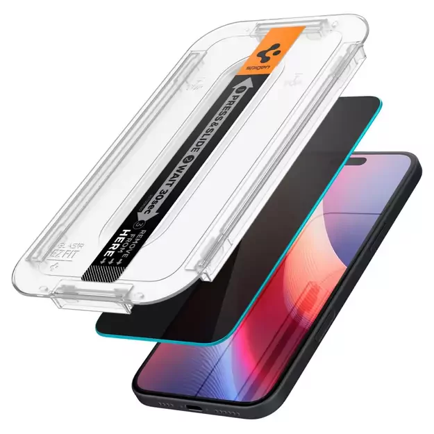 Spigen Glas.tR EzFit Privacy Tempered Glass for iPhone 15/16 with Adapter (2 pcs.) 1