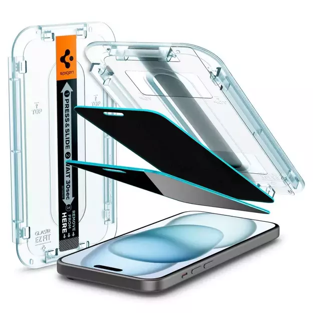 Spigen Glas.tR EzFit Privacy Tempered Glass for iPhone 15/16 with Adapter (2 pcs.) 19