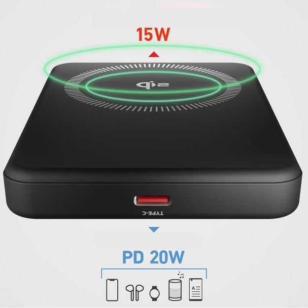 SBS Mag Power Qi2 5000 mAh Powerbank Compatible with MagSafe - Black 2