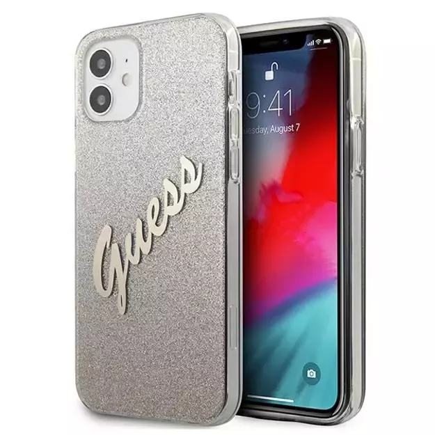 Guess GUHCP12SPCUGLSGO iPhone 12 mini 5.4&quot  gold/gold hardcase Glitter Gradient Script