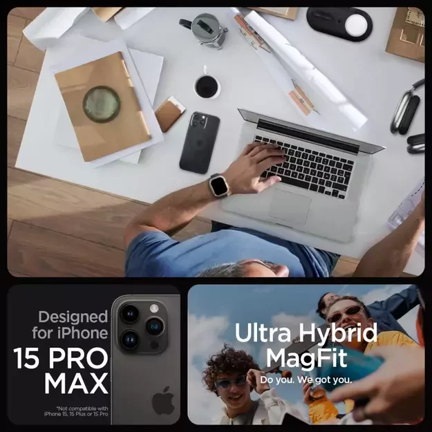Spigen Ultra Hybrid Mag Case with MagSafe for iPhone 15 Pro Max - Clear Black 19