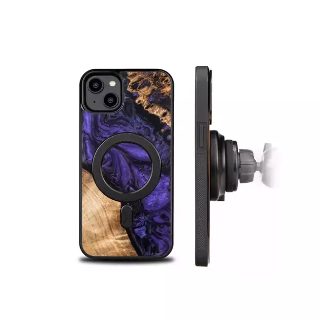 Wood and resin case for iPhone 15 Plus MagSafe Bewood Unique Violet - purple and black 6