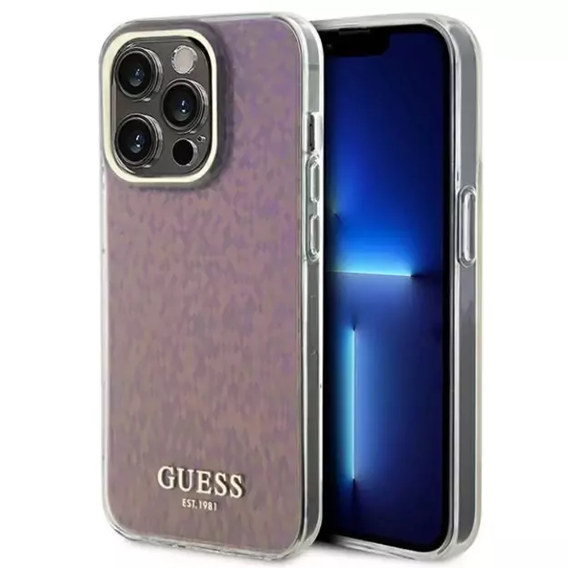 Guess GUHCP15LHDECMP iPhone 15 Pro 6.1&quot  pink/pink hardcase IML Faceted Mirror Disco Iridescent