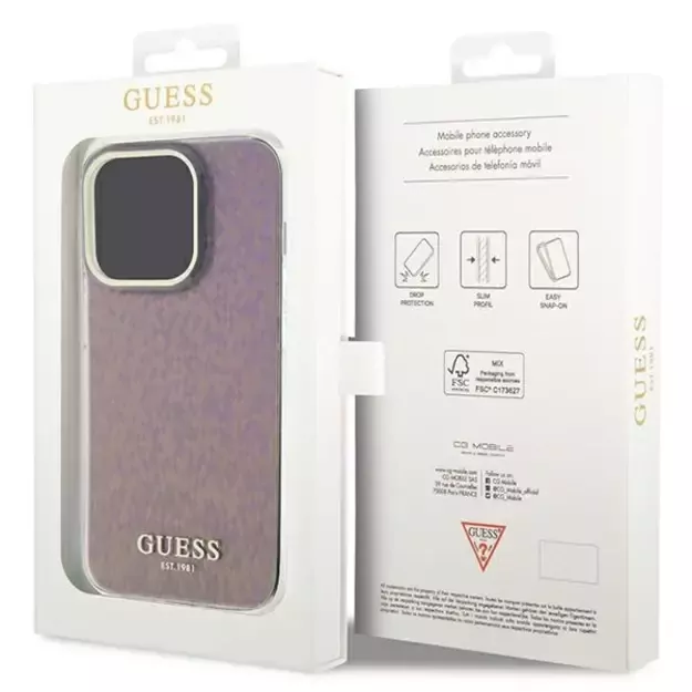 Guess GUHCP15LHDECMP iPhone 15 Pro 6.1&quot  pink/pink hardcase IML Faceted Mirror Disco Iridescent 14