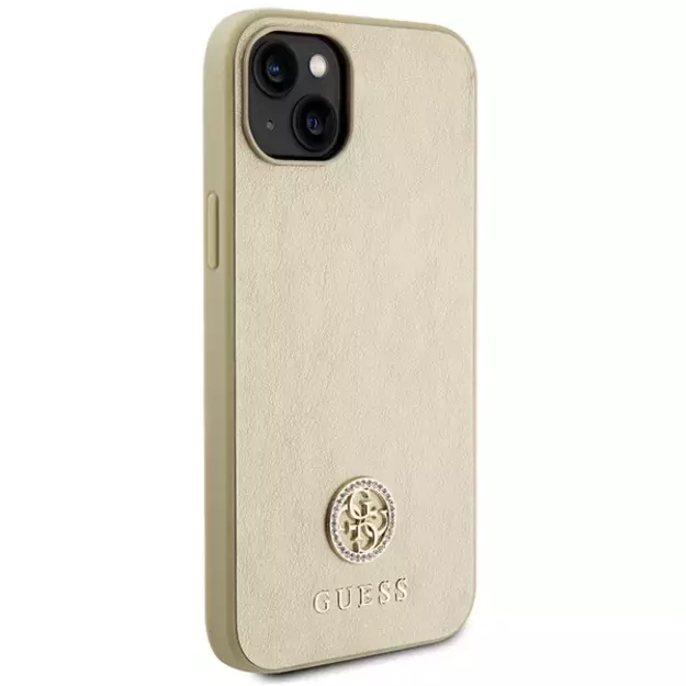 Guess Leather 4G Metal Logo Strass case for iPhone 15 - gold 3