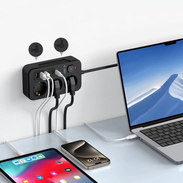 Tech-Protect PC3X6 Power Strip 3 Sockets 240V + 3xUSB-A + 3xUSB-C 200cm - Black 4