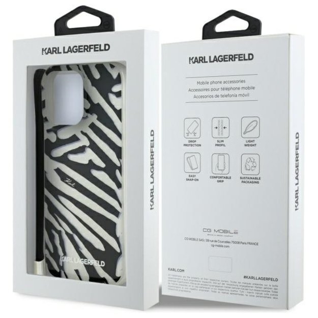 Karl Lagerfeld IML Zebra Pattern &amp  Cord iPhone 16 Pro Case - Black 6