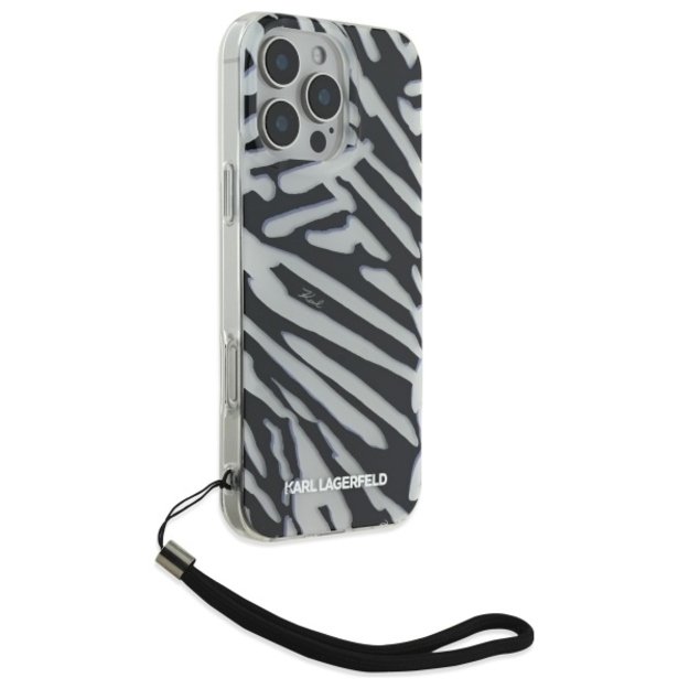 Karl Lagerfeld IML Zebra Pattern &amp  Cord iPhone 16 Pro Case - Black 2