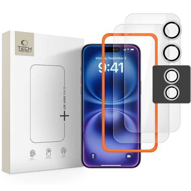 Tech-Protect Easy Set+ 3-pack tempered glass for iPhone 17 - transparent