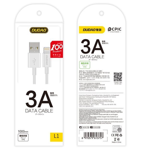Dudao cable USB / Lightning 3A 1m white (L1L white) 7