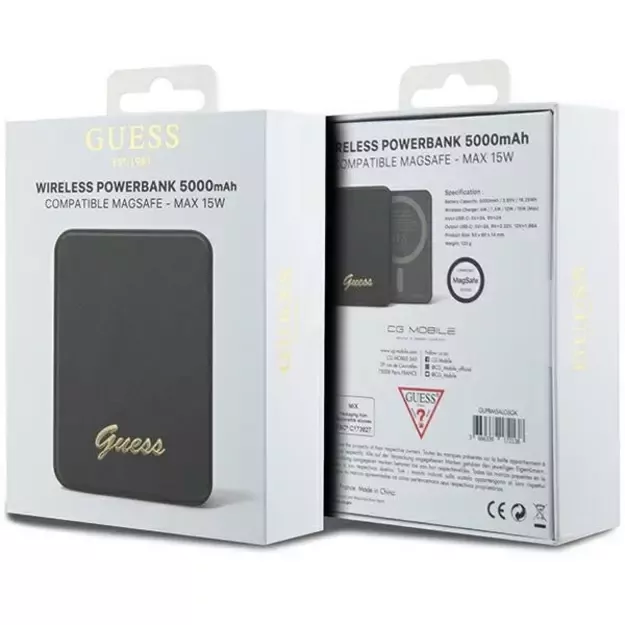 Guess MagSafe Metal Script Logo induction power bank 15W 5000mAh - black 4