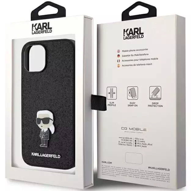 Karl Lagerfeld Fixed Glitter Ikonik Logo Metal Pin case for iPhone 15 - black 7