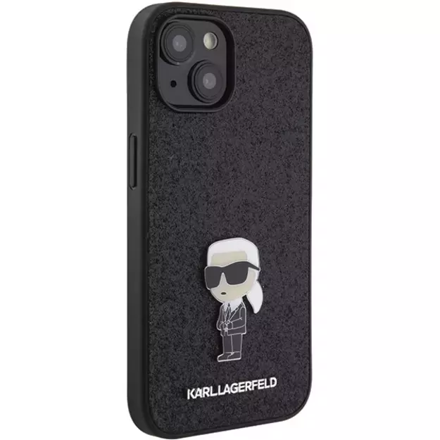 Karl Lagerfeld Fixed Glitter Ikonik Logo Metal Pin case for iPhone 15 - black 3