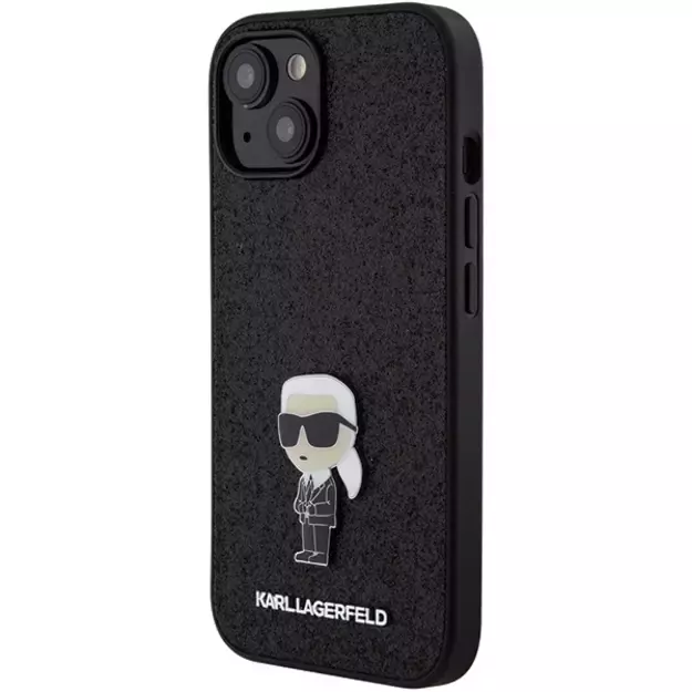 Karl Lagerfeld Fixed Glitter Ikonik Logo Metal Pin case for iPhone 15 - black 1