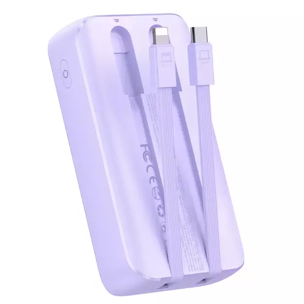 Joyroom JR-PBC07 20000mAh 30W mini power bank with USB-C and Lightning cables - purple 3
