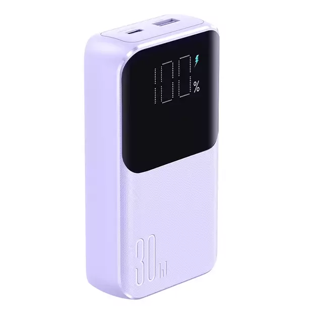 Joyroom JR-PBC07 20000mAh 30W mini power bank with USB-C and Lightning cables - purple