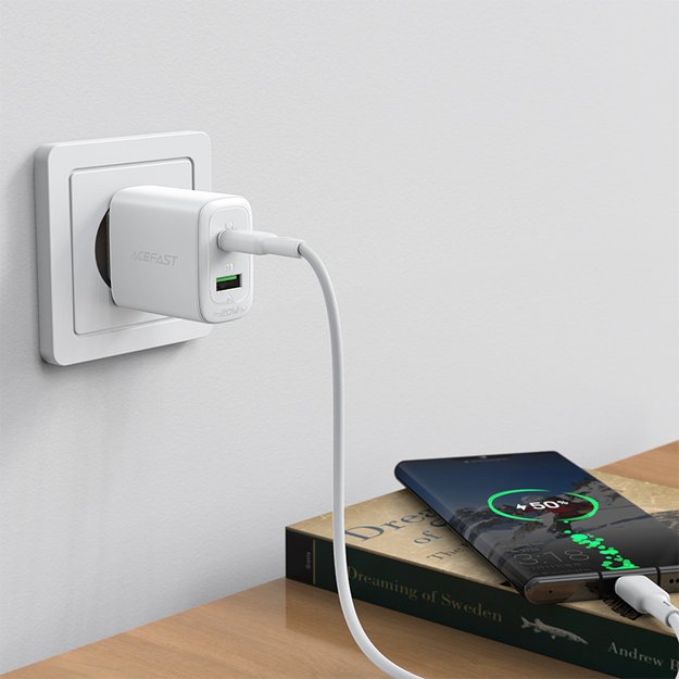 Acefast wall charger USB Type C / USB 20W, PPS, PD, QC 3.0, AFC, FCP white (A25 white) 6