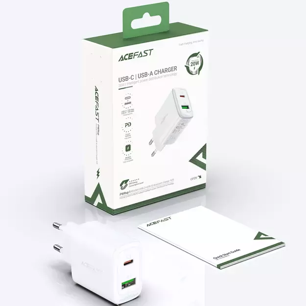 Acefast wall charger USB Type C / USB 20W, PPS, PD, QC 3.0, AFC, FCP white (A25 white) 26