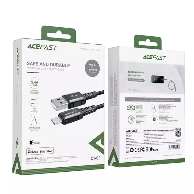 Acefast cable MFI USB - Lightning 1.2m, 2.4A black (C1-02 black) 4