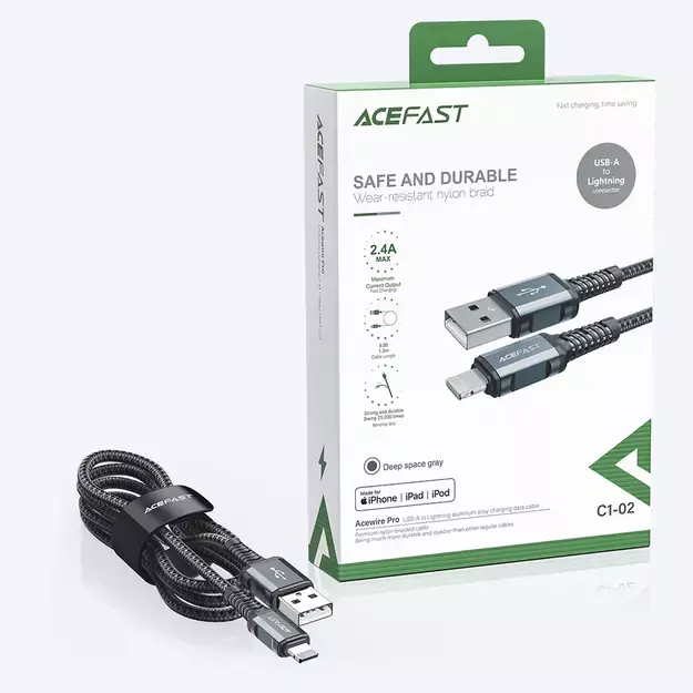 Acefast cable MFI USB - Lightning 1.2m, 2.4A black (C1-02 black) 11