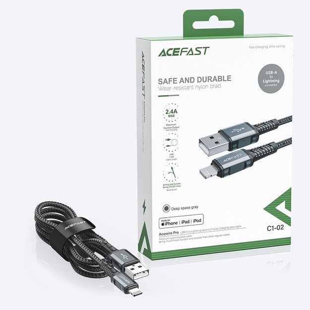 Acefast cable MFI USB - Lightning 1.2m, 2.4A black (C1-02 black) 23