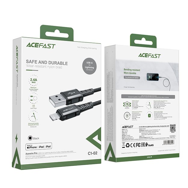 Acefast cable MFI USB - Lightning 1.2m, 2.4A black (C1-02 black) 16