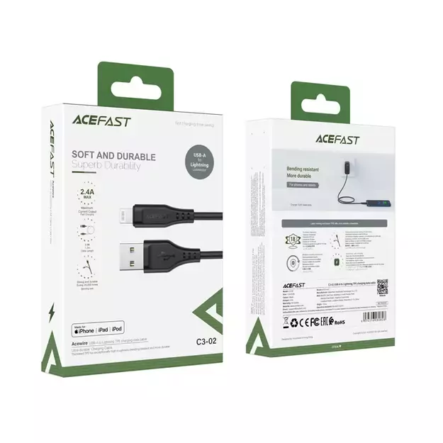 Acefast cable MFI USB - Lightning 1.2m, 2.4A black (C3-02 black) 4