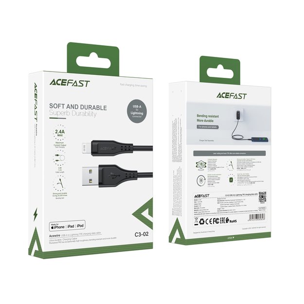 Acefast cable MFI USB - Lightning 1.2m, 2.4A black (C3-02 black) 9
