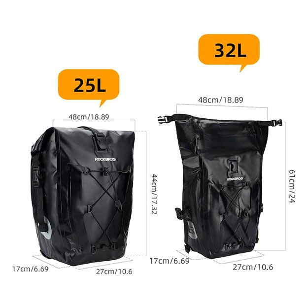 Rockbros 30140022001 waterproof bicycle bag for trunk - black 5